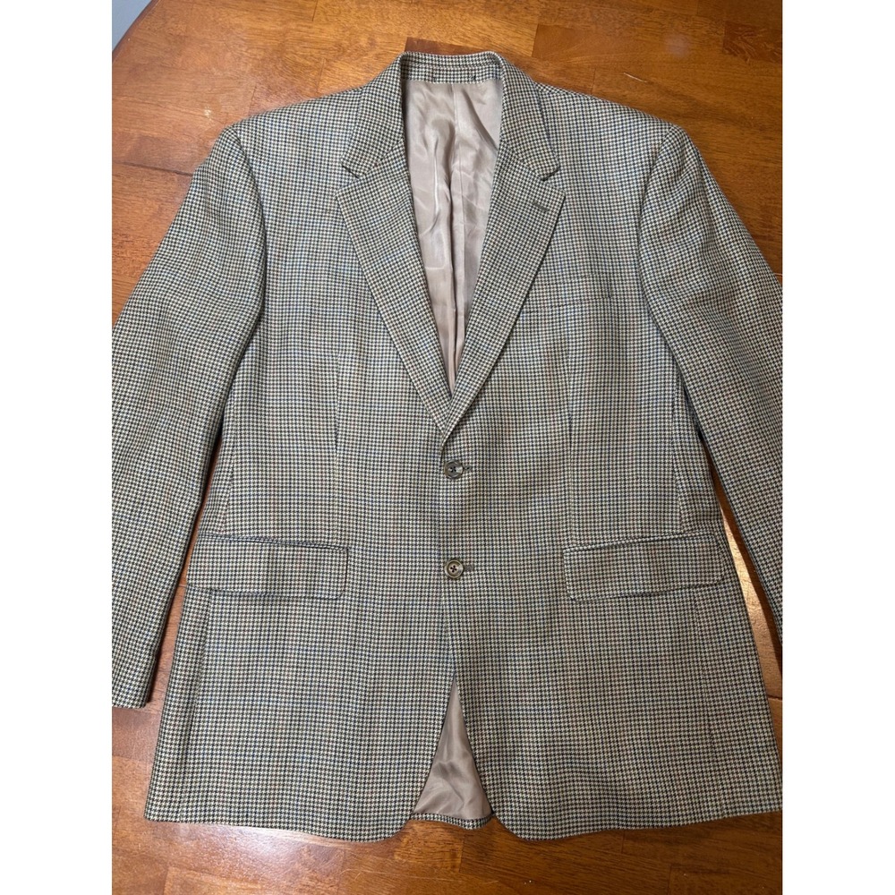 Lauren Ralph Lauren Blazer Mens 42R Tan Houndstooth 100% Silk Sport Coat